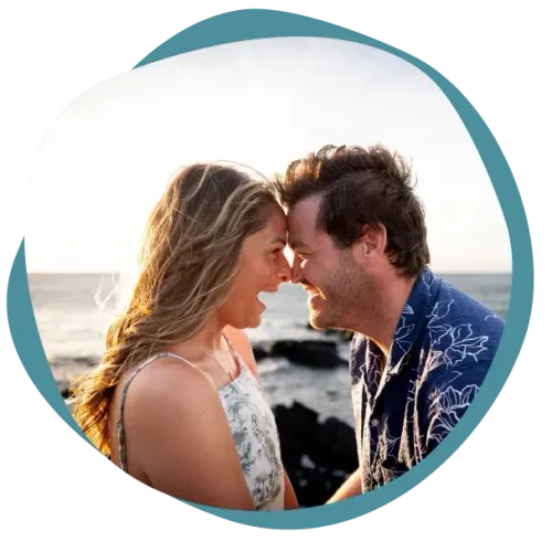 Intimate portrait of bride and groom during Hawaii wedding